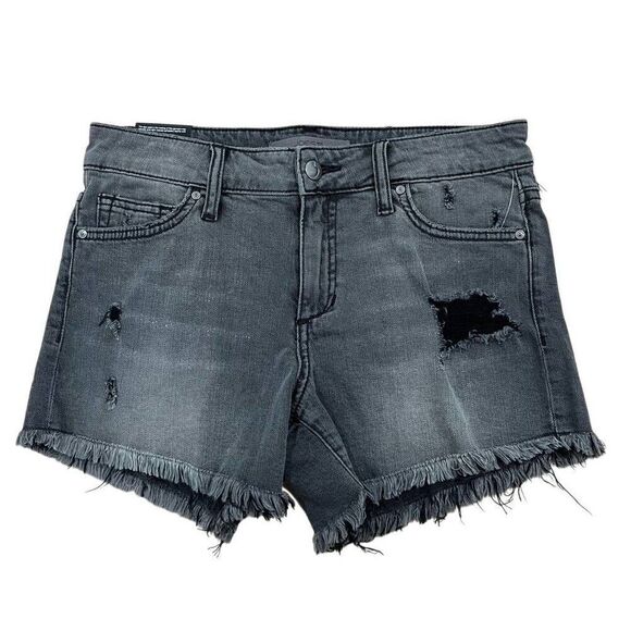 Joe's Cut-off Shorts Women's 26 Black Denim Distressed Mid-Rise Zip Fly Stretch - Picture 1 of 7